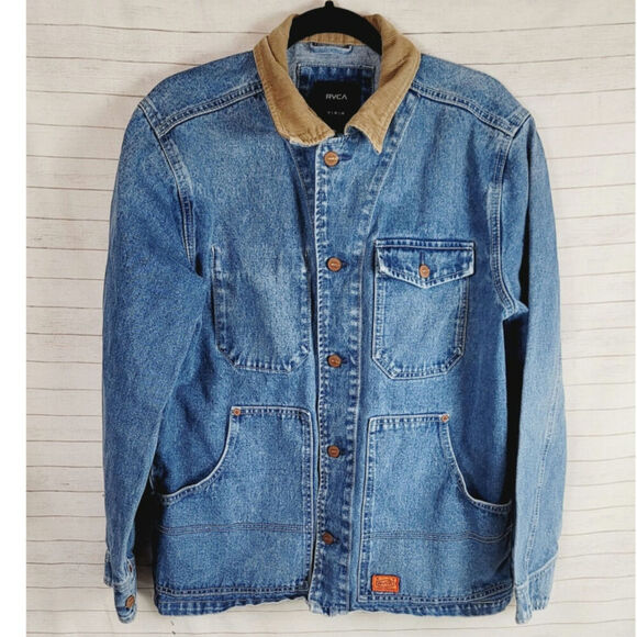 RVCA Chainmail Denim Jacket in Broken In Blue Wash, sz Medium - Picture 1 of 16